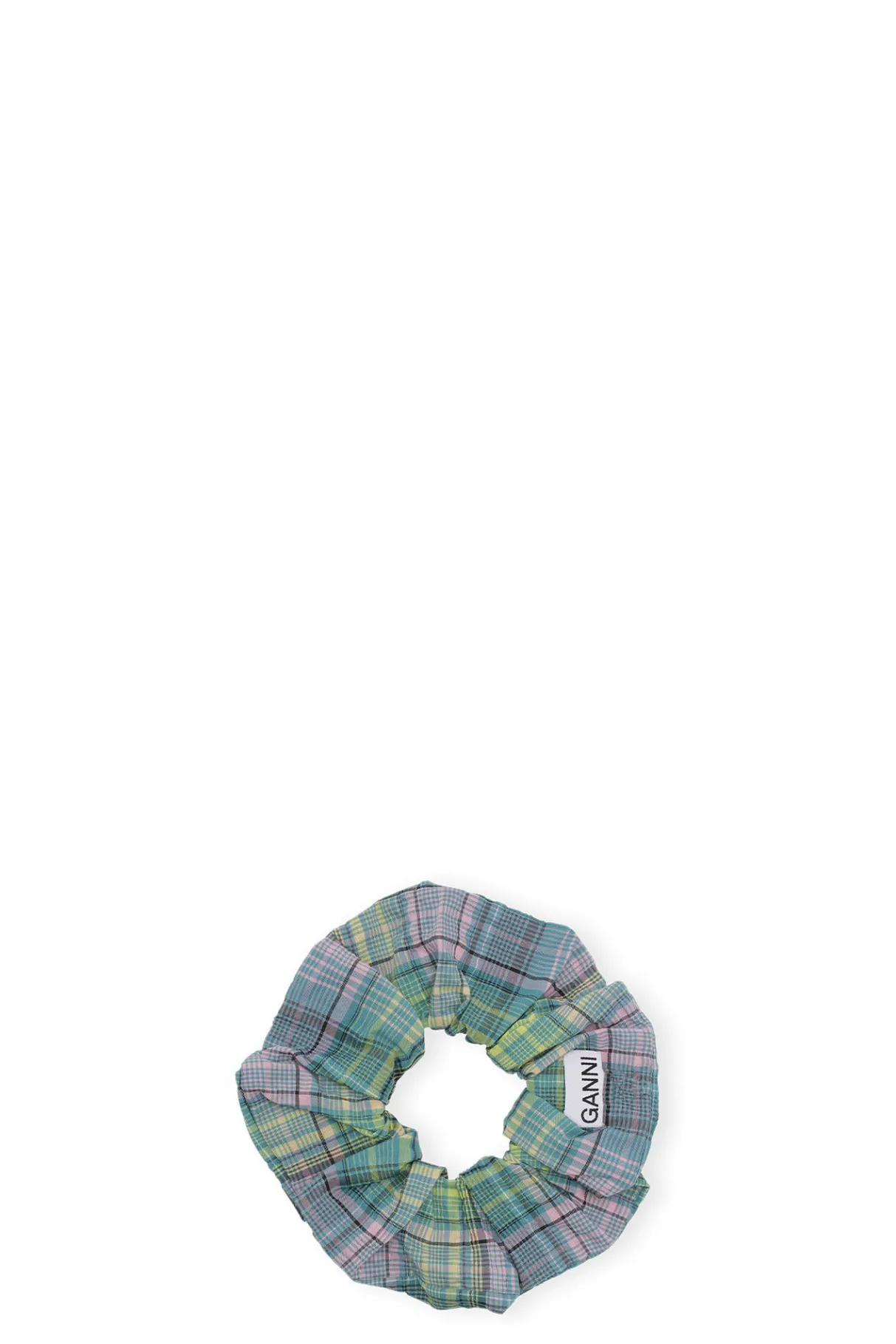 Clearance GANNI Seersucker Check Scrunchie Lagoon