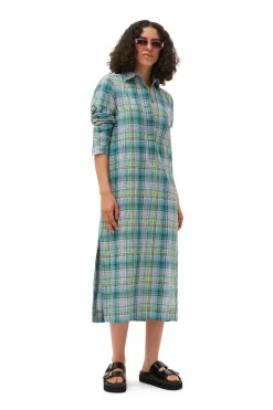 Online GANNI Seersucker Check Shirt Dress Lagoon