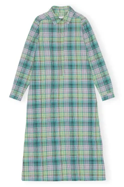 Online GANNI Seersucker Check Shirt Dress Lagoon