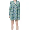 Cheap GANNI Seersucker Check Wide Shirt Dress Lagoon