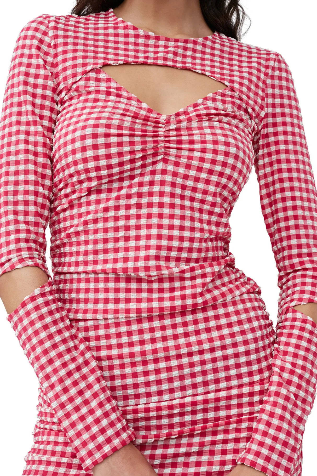 Sale GANNI Seersucker Cutout Mini Dress Love Potion
