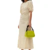New GANNI Seersucker Puff Sleeves Dress Pale Khaki