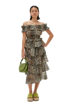 Hot GANNI Sheer Voile Maxi Flounce Skirt Almond Milk
