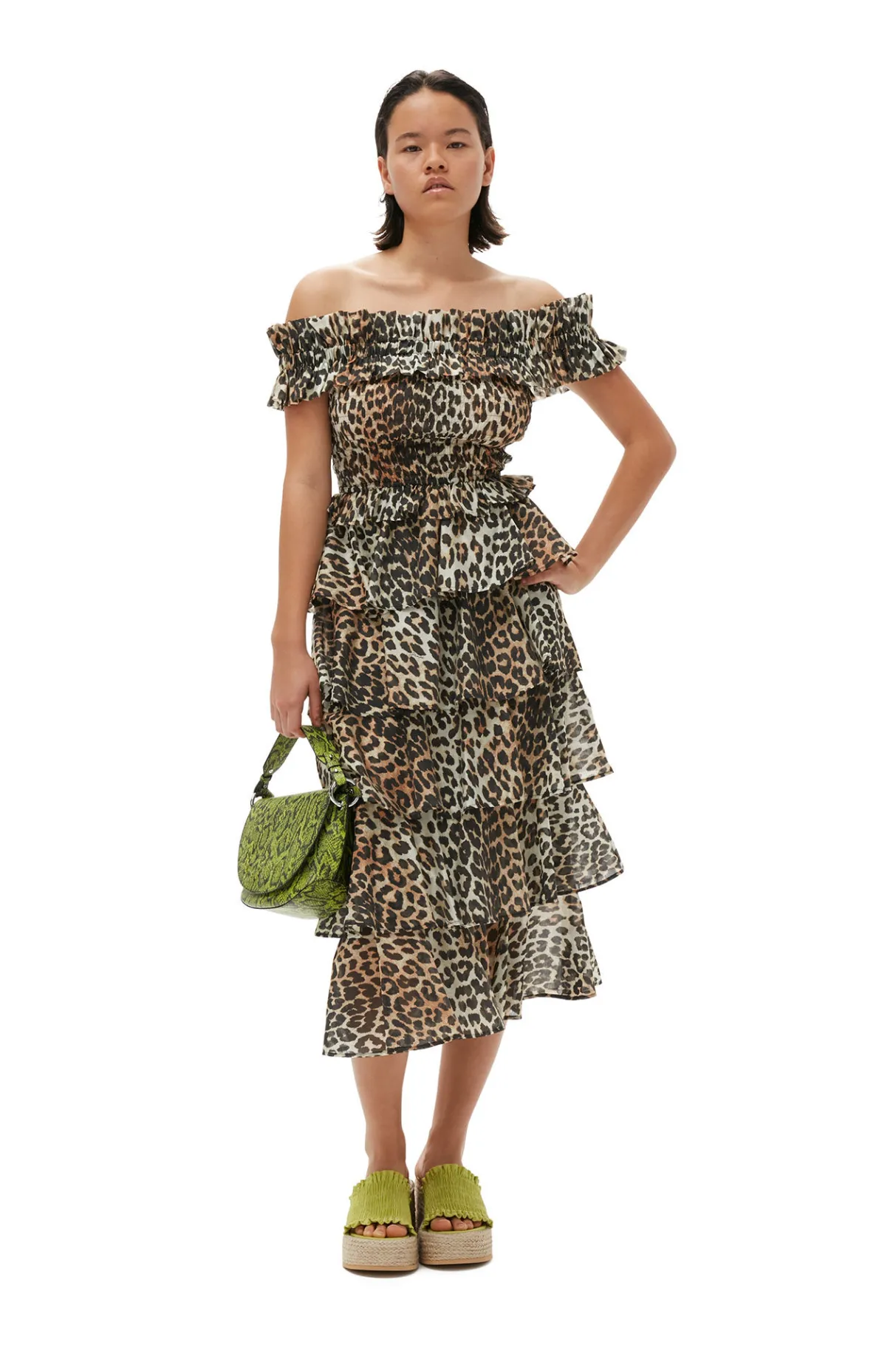 Hot GANNI Sheer Voile Maxi Flounce Skirt Almond Milk