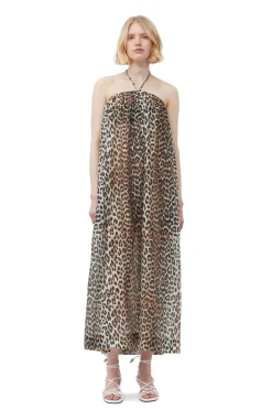 Online GANNI Sheer Voile Maxi Strap Dress Almond Milk