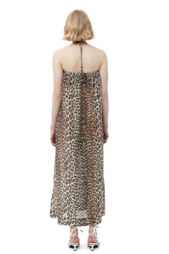 Online GANNI Sheer Voile Maxi Strap Dress Almond Milk