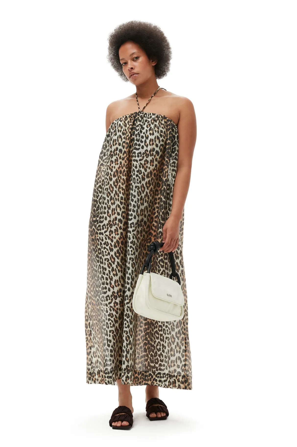 Online GANNI Sheer Voile Maxi Strap Dress Almond Milk