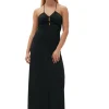 Shop GANNI Shiny Crepe Jersey Maxi Dress Black
