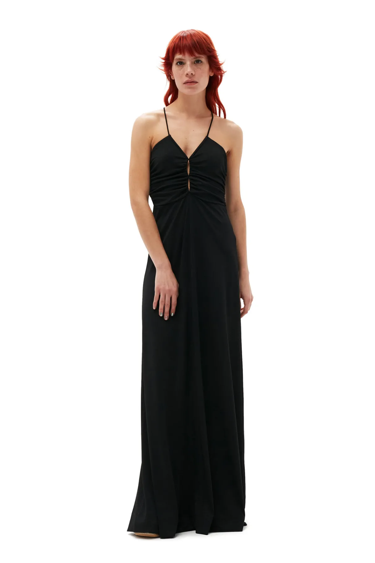 Shop GANNI Shiny Crepe Jersey Maxi Dress Black