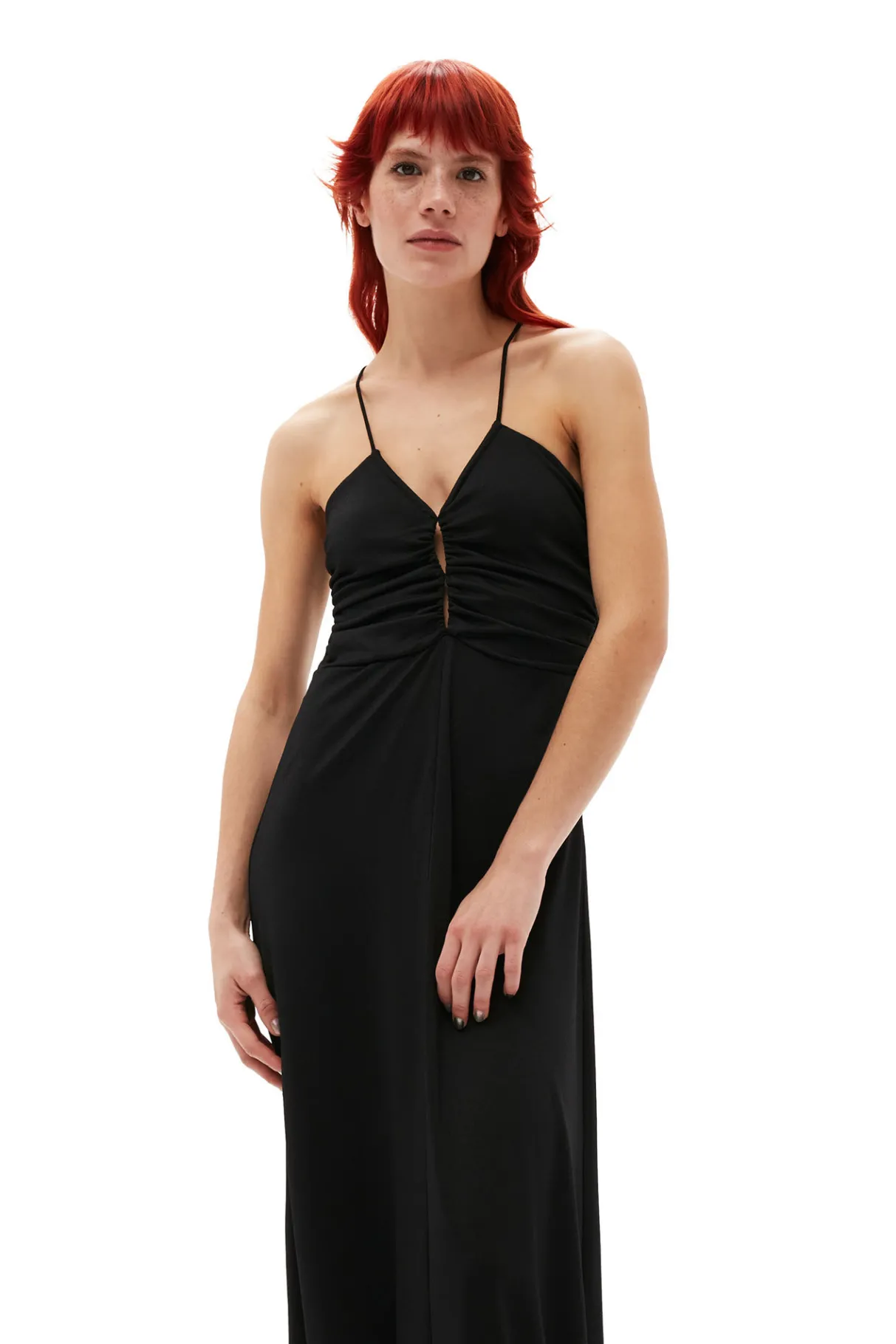 Shop GANNI Shiny Crepe Jersey Maxi Dress Black