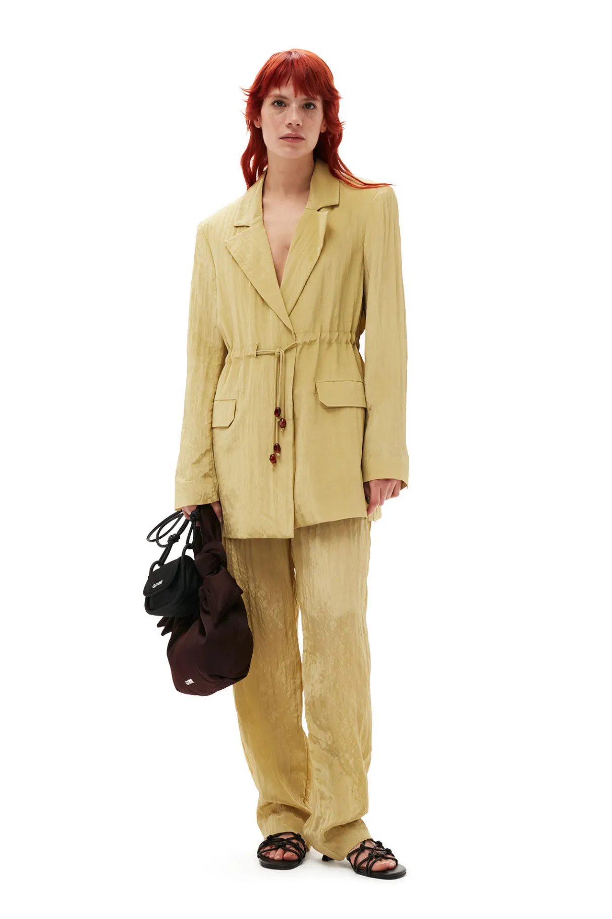 New GANNI Shiny Tech Blazer Leek Green