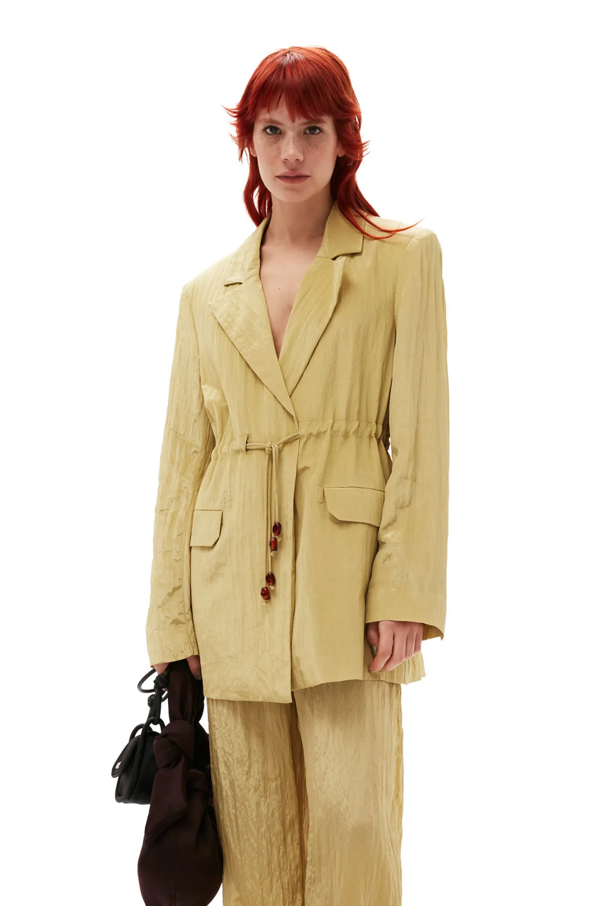 New GANNI Shiny Tech Blazer Leek Green