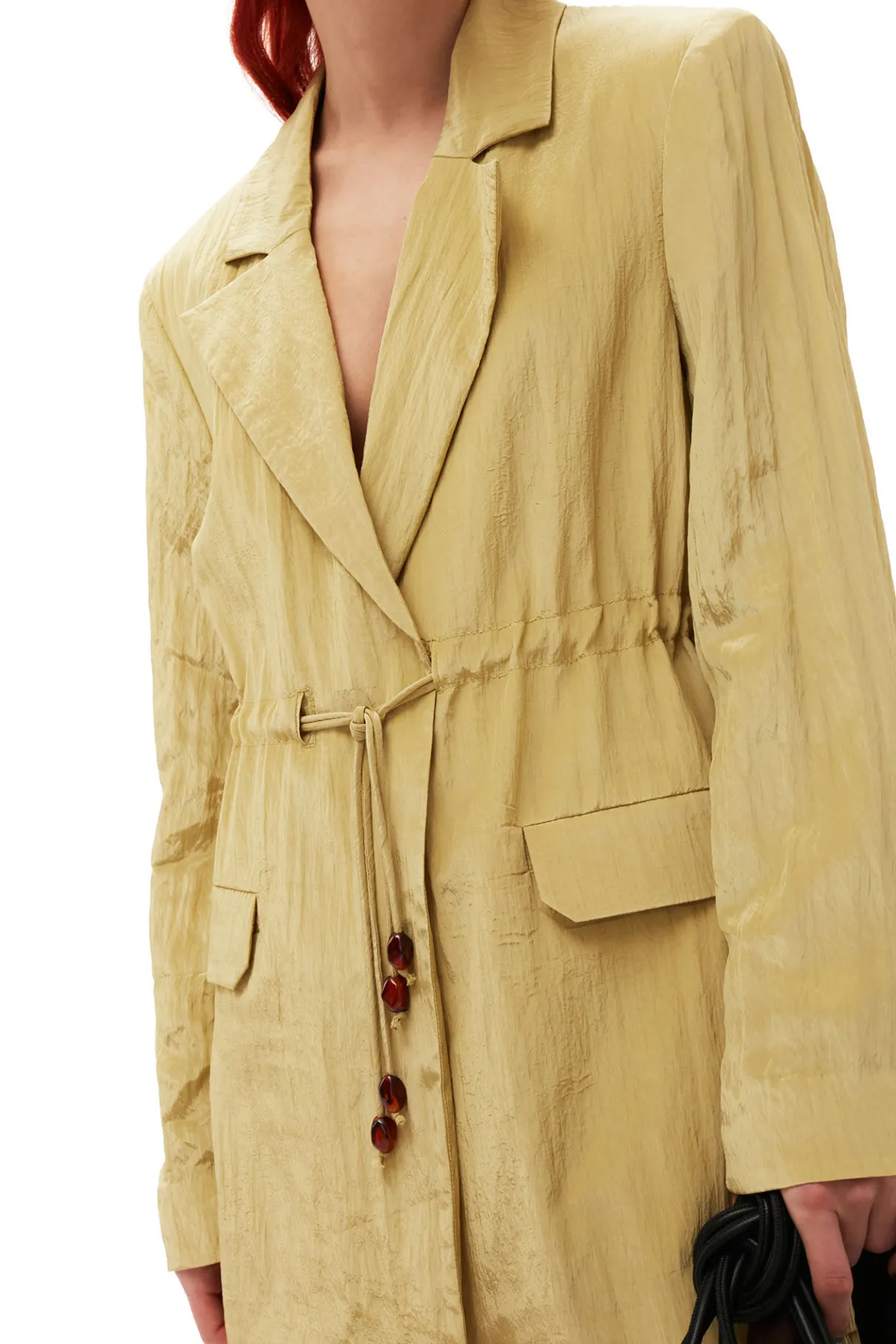 New GANNI Shiny Tech Blazer Leek Green