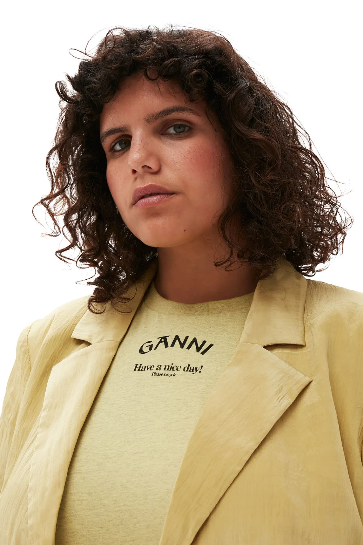 New GANNI Shiny Tech Blazer Leek Green