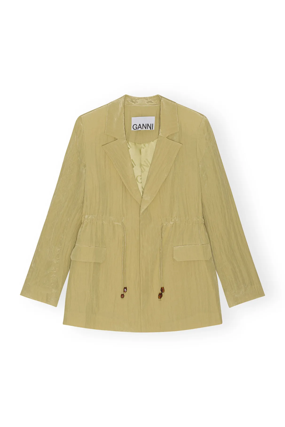 New GANNI Shiny Tech Blazer Leek Green