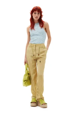 Best Sale GANNI Shiny Tech Pants Leek Green