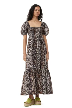 Cheap GANNI Silk Smock Maxi Dress Leopard