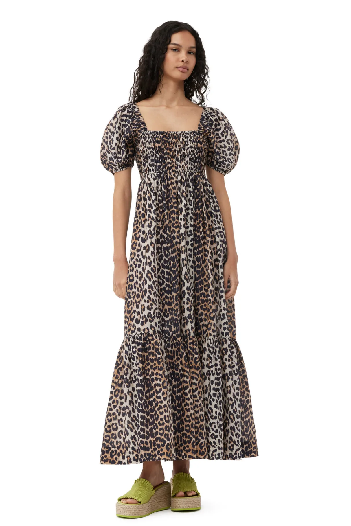 Cheap GANNI Silk Smock Maxi Dress Leopard