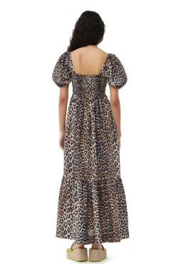 Cheap GANNI Silk Smock Maxi Dress Leopard