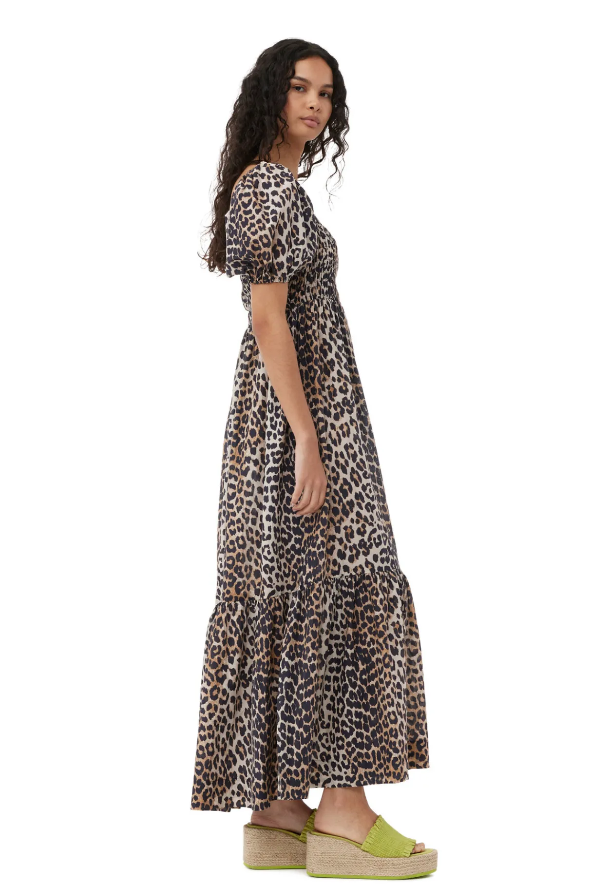Cheap GANNI Silk Smock Maxi Dress Leopard