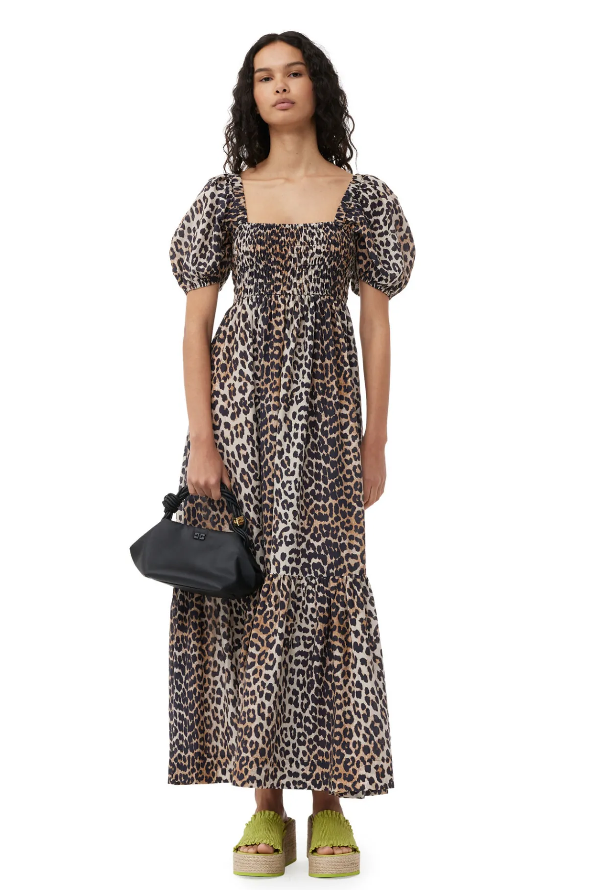Cheap GANNI Silk Smock Maxi Dress Leopard