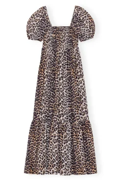 Cheap GANNI Silk Smock Maxi Dress Leopard