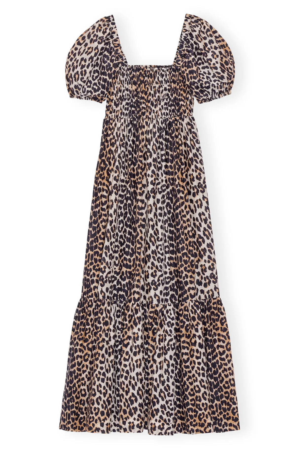 Cheap GANNI Silk Smock Maxi Dress Leopard