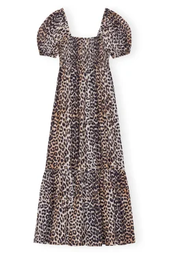 Cheap GANNI Silk Smock Maxi Dress Leopard