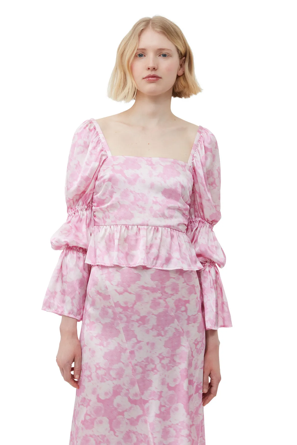 Cheap GANNI Silk Stretch Satin Blouse Bonbon