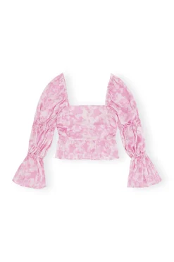 Cheap GANNI Silk Stretch Satin Blouse Bonbon