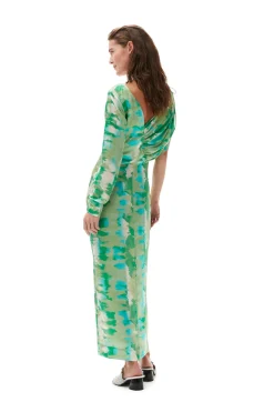 Online GANNI Silk Stretch Satin Maxi Dress Lily Green