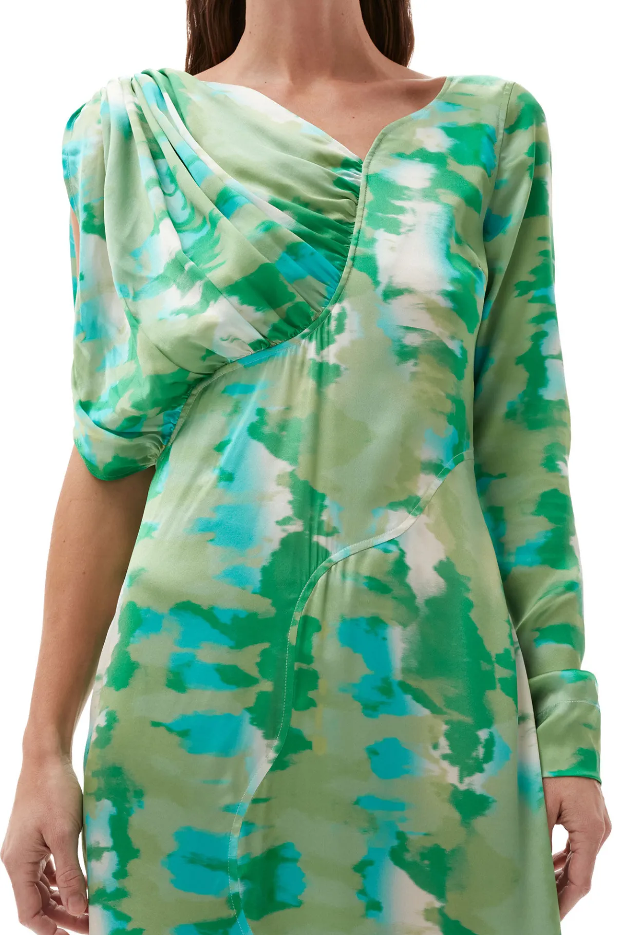 Online GANNI Silk Stretch Satin Maxi Dress Lily Green