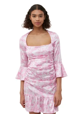 Hot GANNI Silk Stretch Satin Mini Dress Bonbon