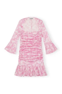 Hot GANNI Silk Stretch Satin Mini Dress Bonbon