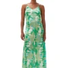 Hot GANNI Silk Stretch Satin Slip Dress Lily Green