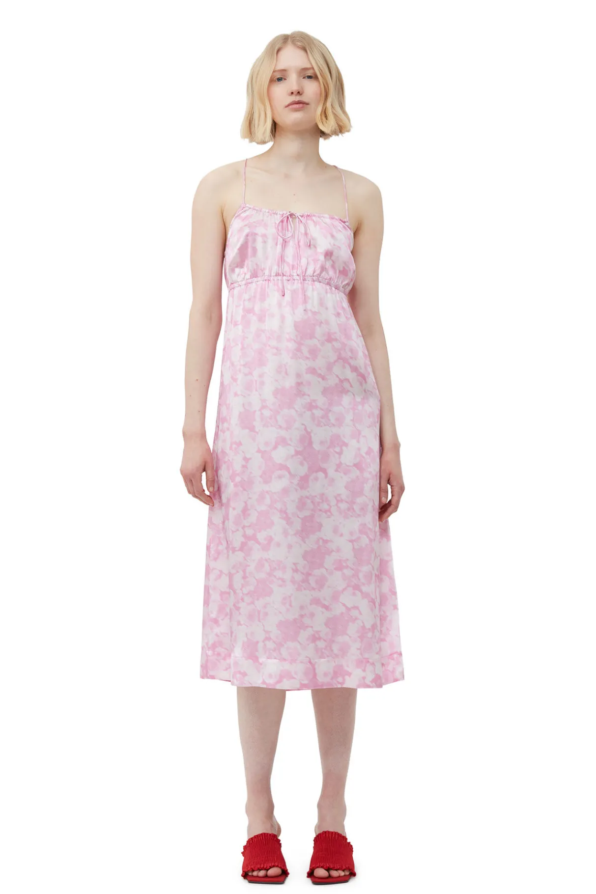 Discount GANNI Silk Stretch Satin Slip Dress Bonbon