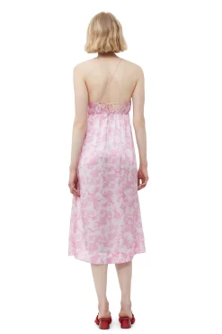 Discount GANNI Silk Stretch Satin Slip Dress Bonbon
