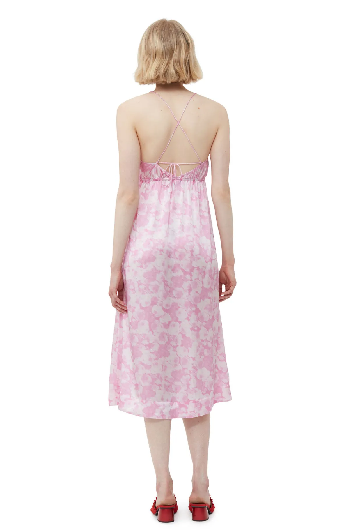 Discount GANNI Silk Stretch Satin Slip Dress Bonbon
