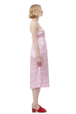 Discount GANNI Silk Stretch Satin Slip Dress Bonbon