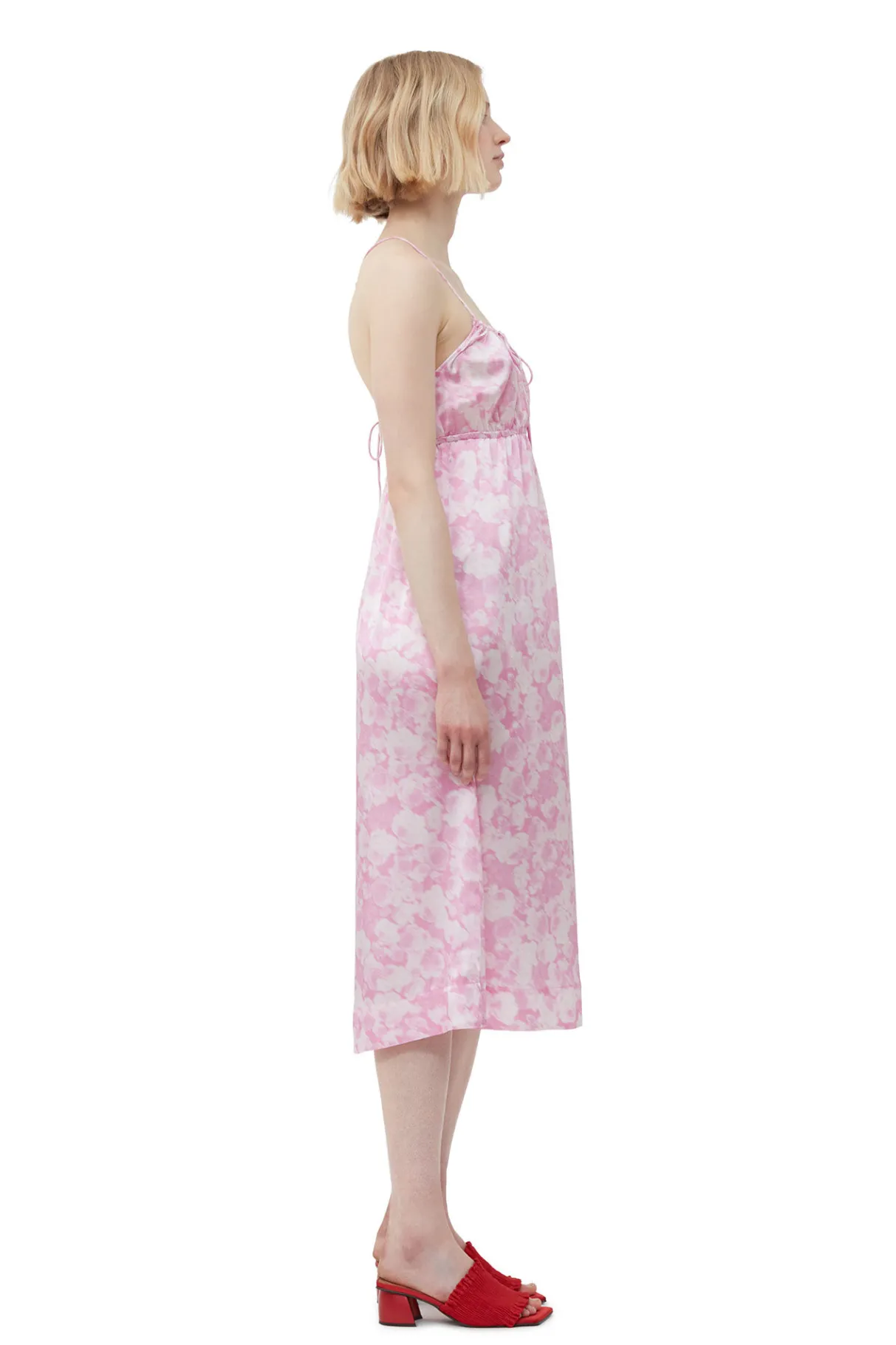 Discount GANNI Silk Stretch Satin Slip Dress Bonbon