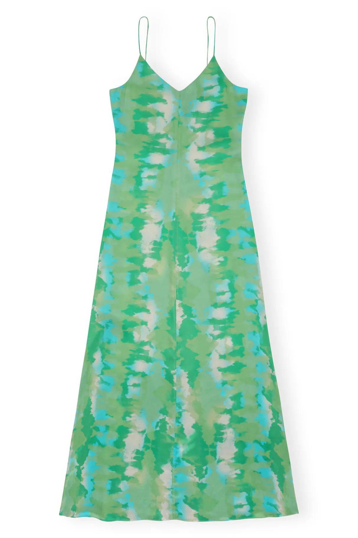 Hot GANNI Silk Stretch Satin Slip Dress Lily Green