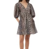 Fashion GANNI Silk V-Neck Mini Dress Leopard