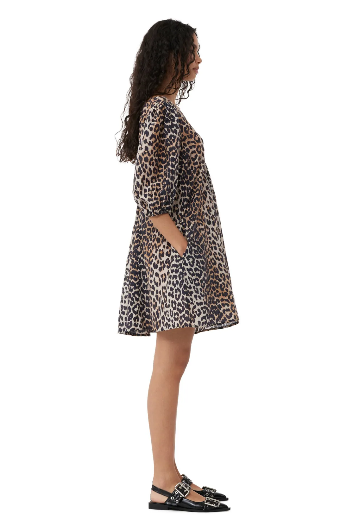 Fashion GANNI Silk V-Neck Mini Dress Leopard