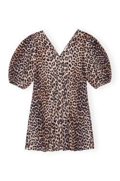 Fashion GANNI Silk V-Neck Mini Dress Leopard