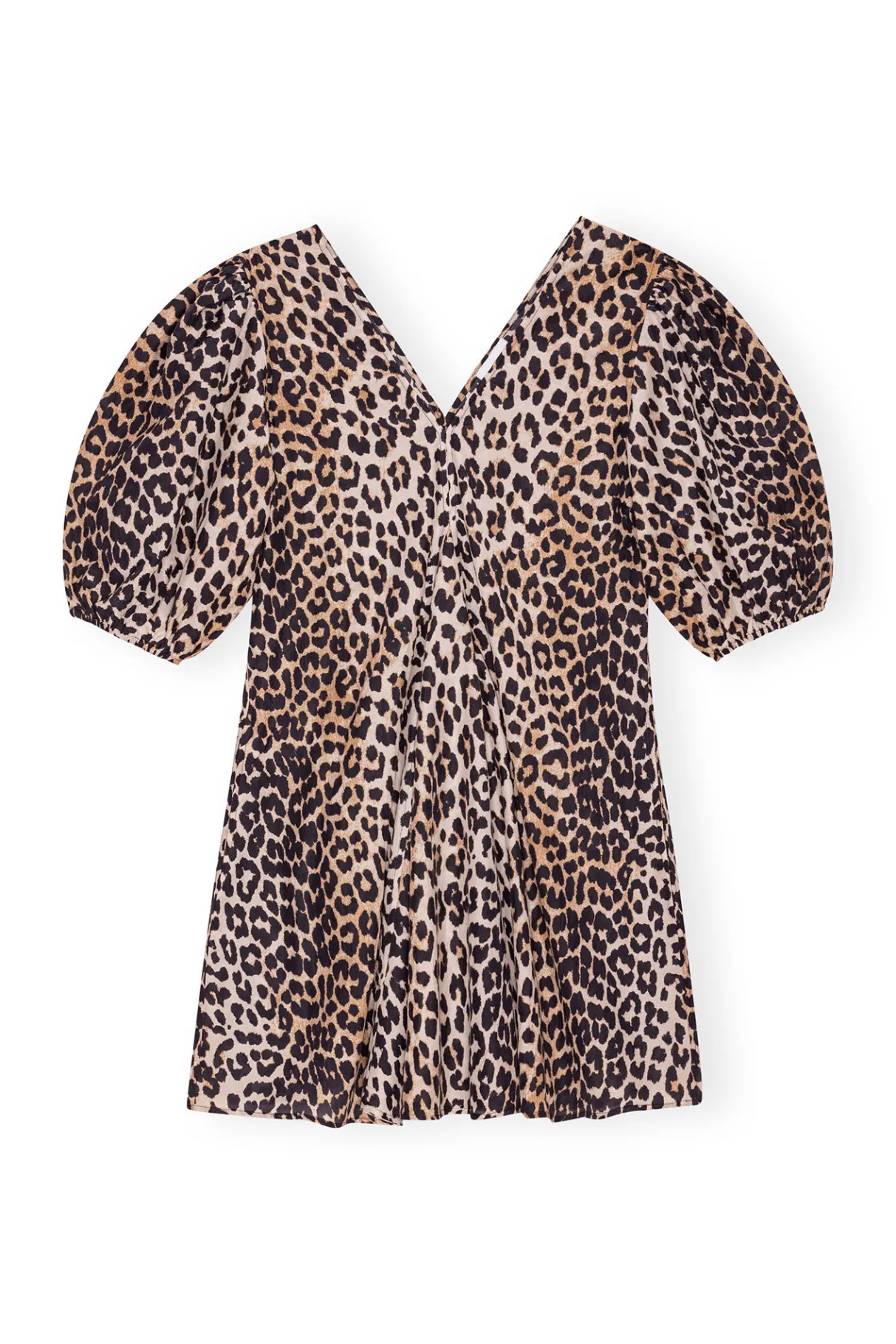 Fashion GANNI Silk V-Neck Mini Dress Leopard