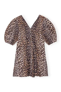 Fashion GANNI Silk V-Neck Mini Dress Leopard