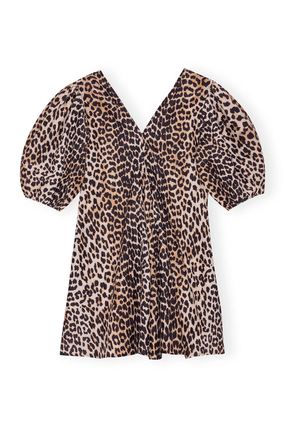 Fashion GANNI Silk V-Neck Mini Dress Leopard