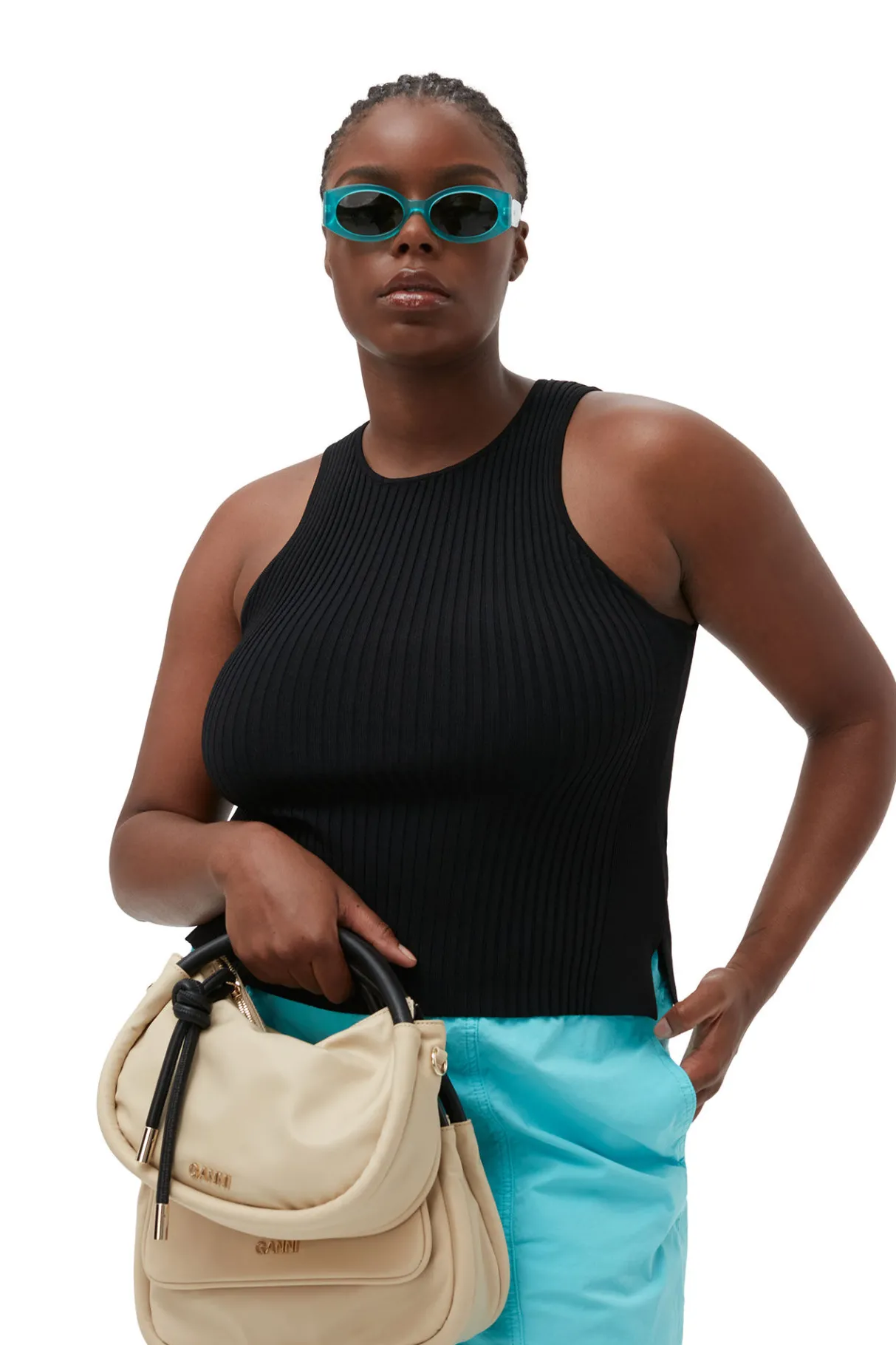 Clearance GANNI Sleeveless Melange Top Black