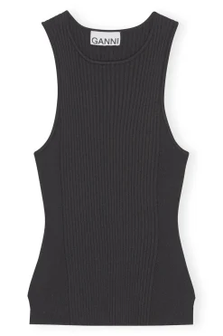 Clearance GANNI Sleeveless Melange Top Black