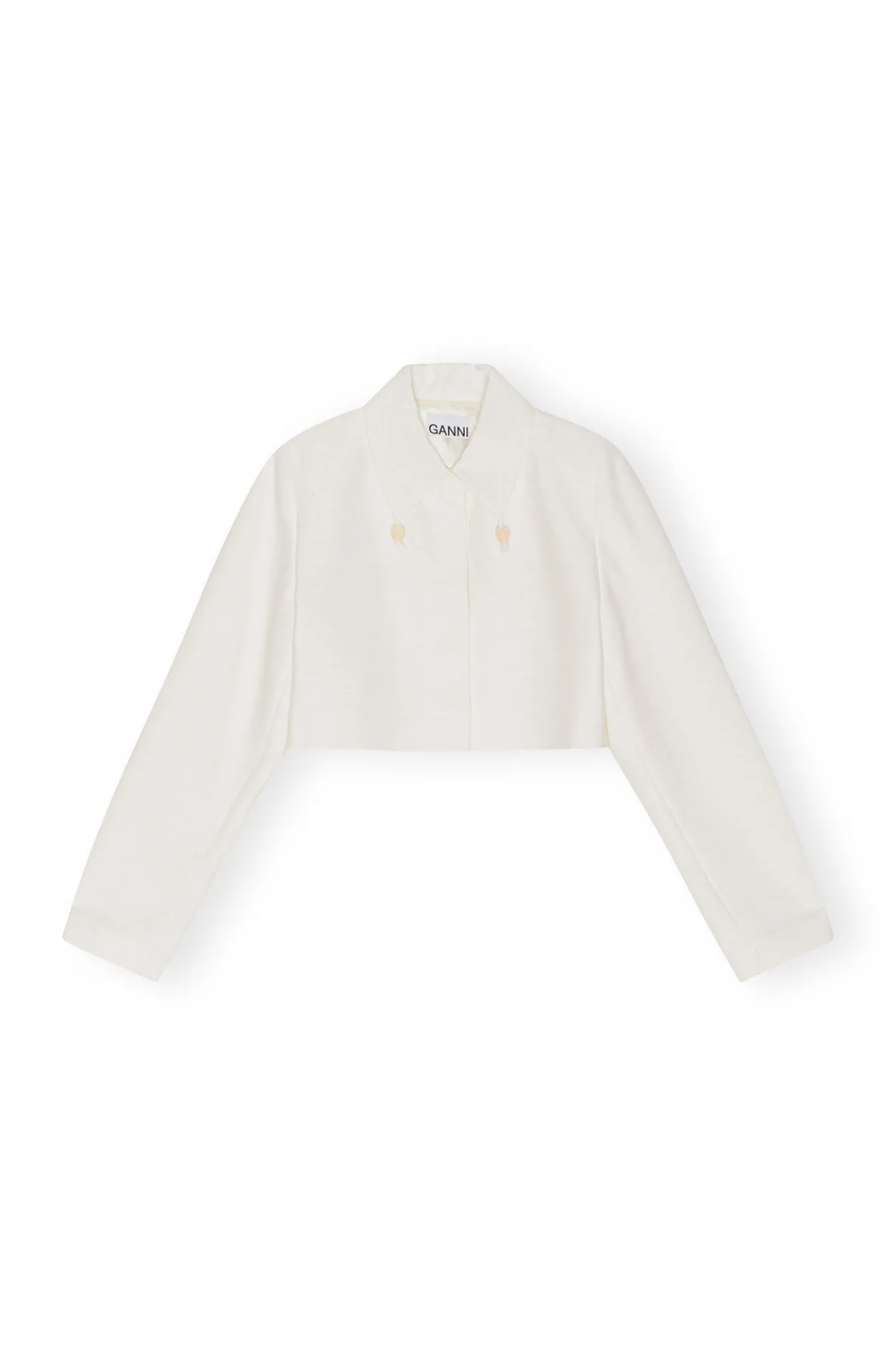Fashion GANNI Slub Linen Cropped Blazer Egret